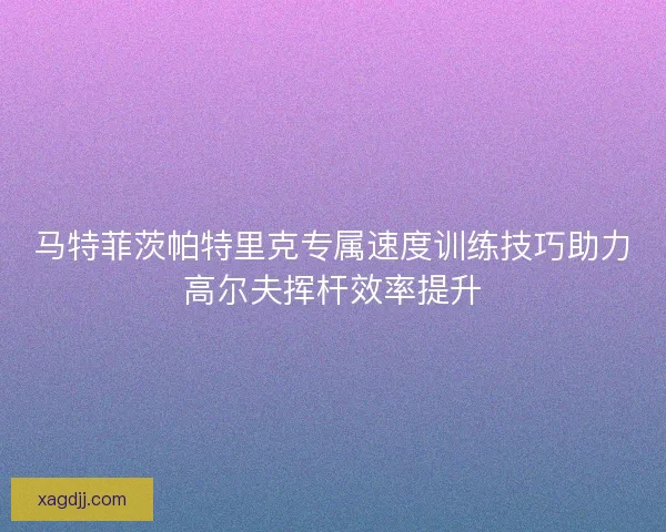 马特菲茨帕特里克专属速度训练技巧助力高尔夫挥杆效率提升